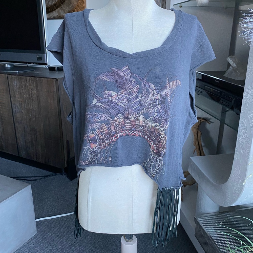 Insight Headdress Leather Fringe Shirt Top hippie boho tribal free people biker
